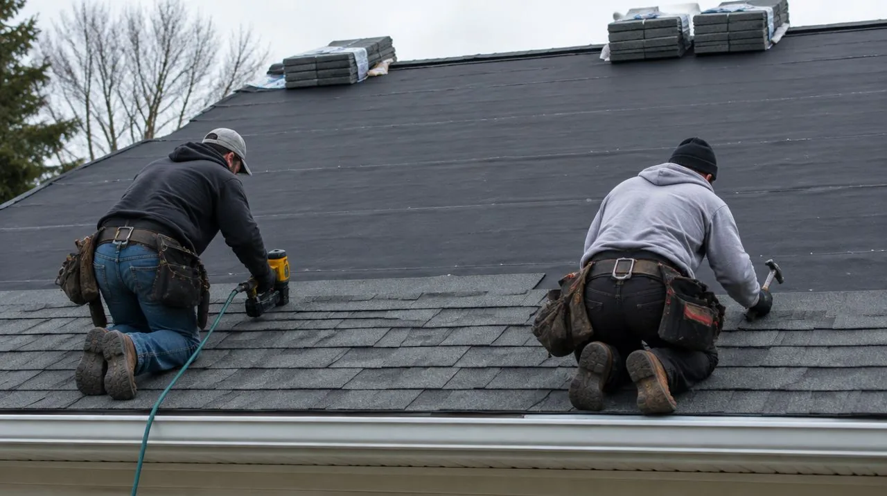 Valentin Roofing crew installing a roof